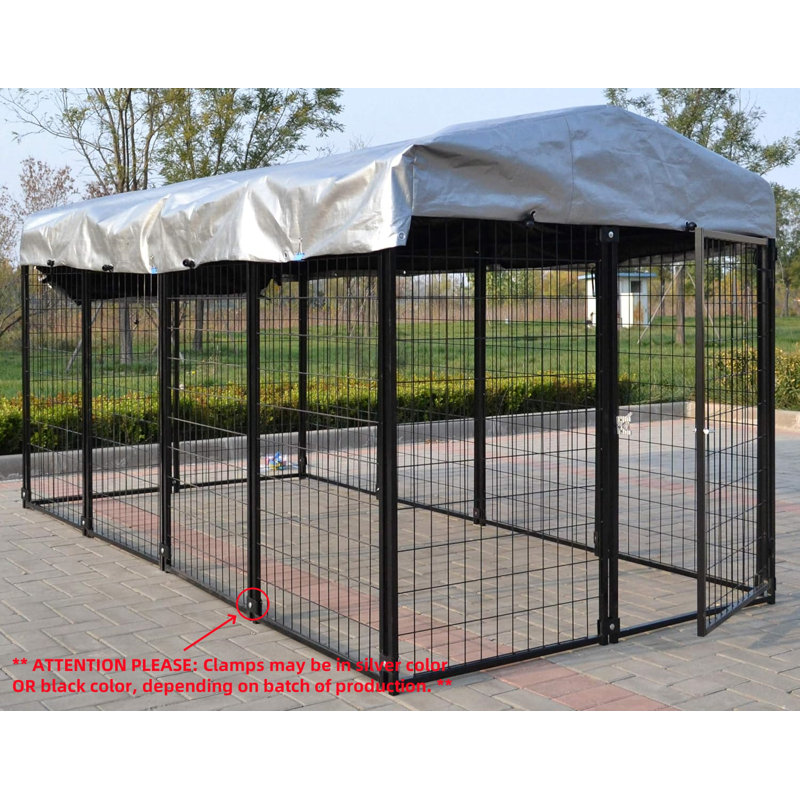 Heavy Duty Black Metal Dog Kennel with Waterproof Cover