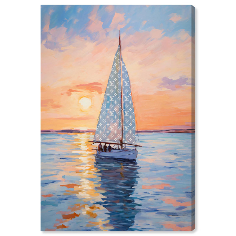 Sails at Sea Coastal Canvas Wall Art in Blue and White