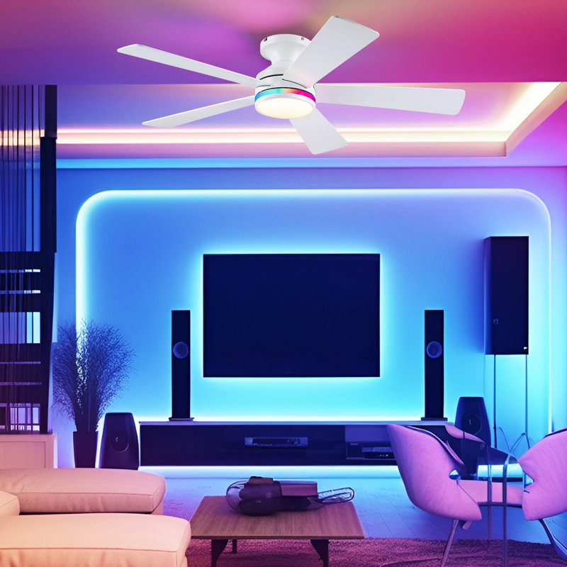 46" Low Profile Ceiling Fan Light With Remote/app Control, White-RGB