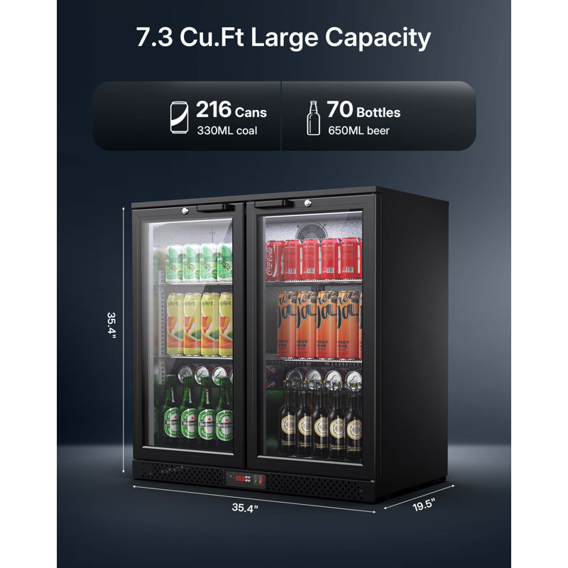 7.3 Cu.Ft Back Beverage Refrigerator With 2 Glass Doors, Commercial Back Bar Cooler