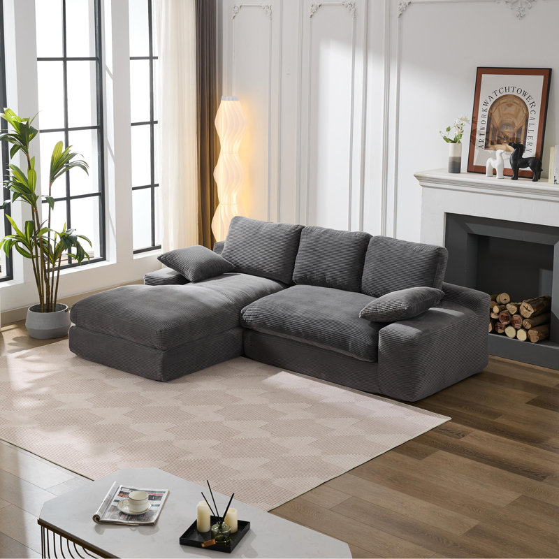 Modern Modular L-shape Sectional Sofa With Chaise, Gray Corduroy