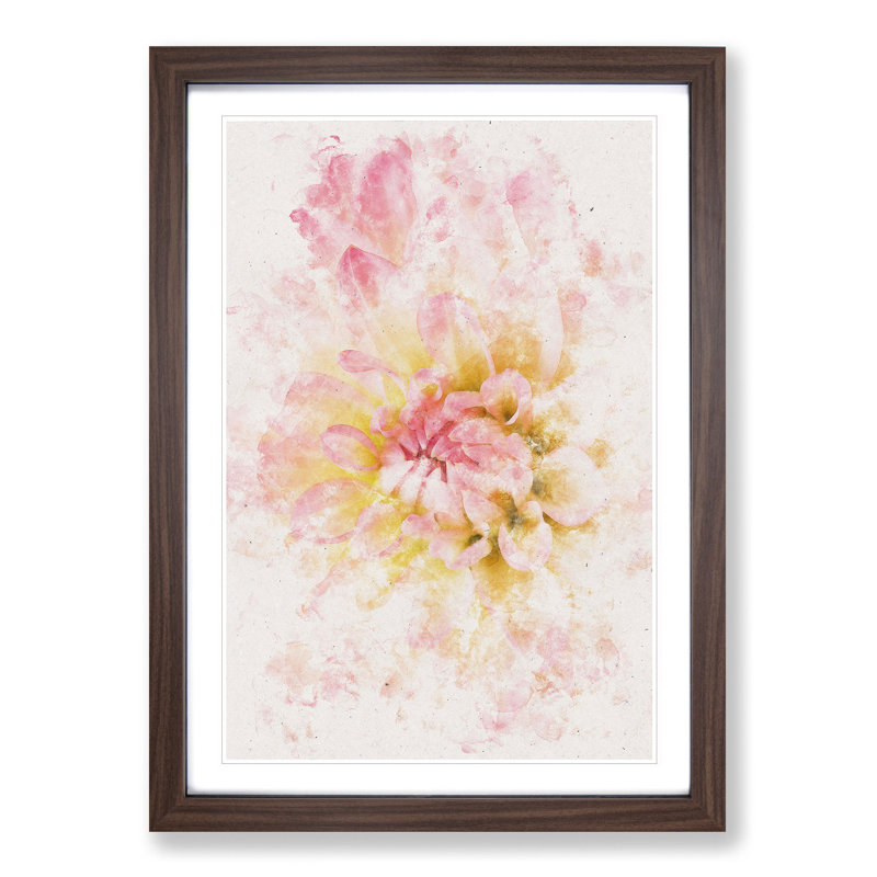 Pink Dahlia Flower Abstract - Picture Frame Painting Print, Walnut Framed, 45cm H x 33cm W x 2cm D
