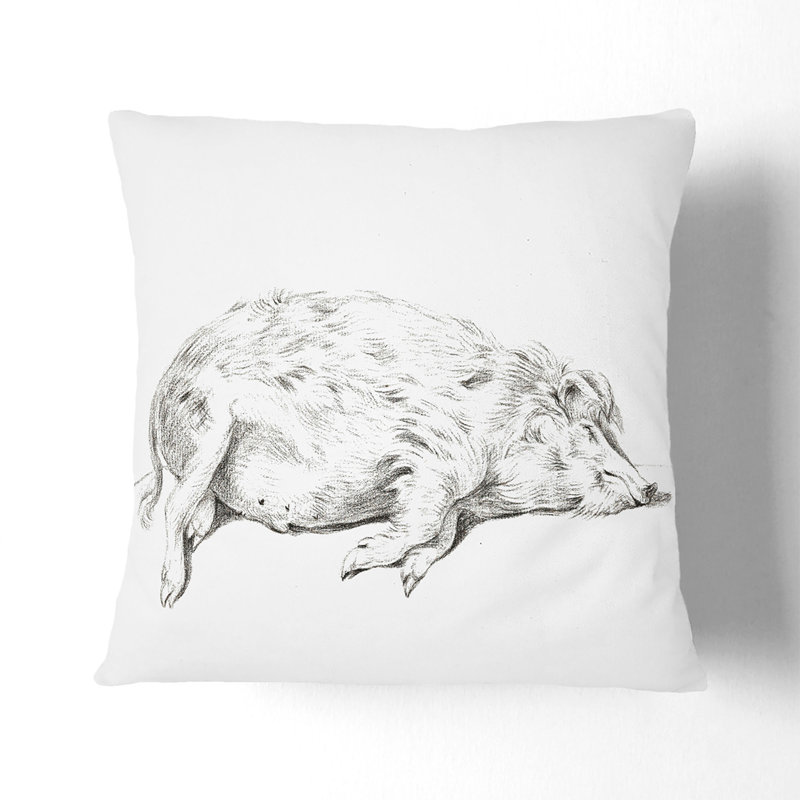 Lying Pig by Jean Bernard Cushion with Filling, 55cm H x 55cm W x 20cm D, Stone