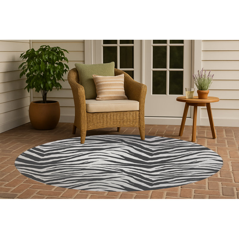 Tapis d'extérieur antidérapant à motif zébré, Rond 5 pi