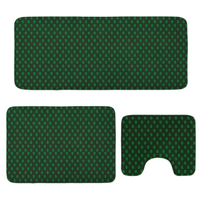  Money Bathroom Rug Set 3 Pieces U-Shape & Rectangle Mats Hunter Green Lime Green