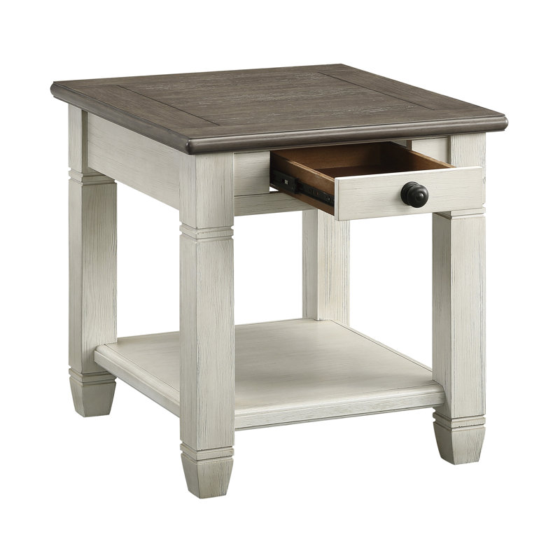 Table de bout Verduzco 24 "deux tons gris antique avec tiroir de rangement et tablette ouverte
