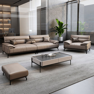 Khaki Genuine Leather 3 - Piece Living Room Set