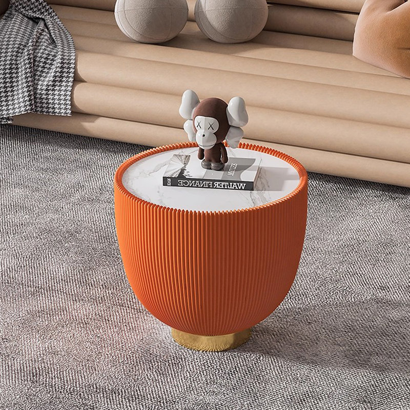 Table basse d'appoint moderne en cuir PU, Orange