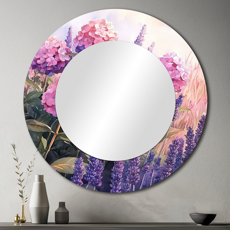 Hydrangeas In A Field Of Lavender I - Floral Accent Wall Mirror - Printed On Metal, 36" x 36"