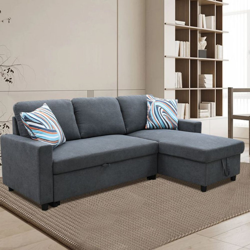 Carlheinz 83" L-Shaped Storage Sleeper Sofa Bed, Gray