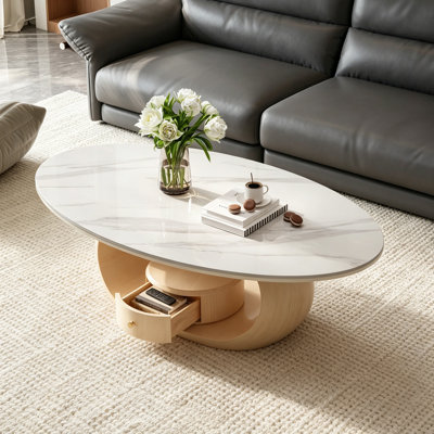 Modern Home Oval Storage Slate Coffee Table