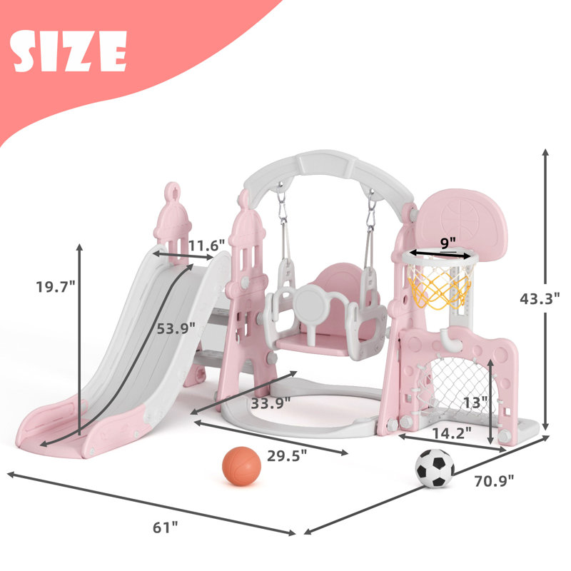 GLAF Plastic Swing Set with Swing(s) , Slide(s), Pink/Gray
