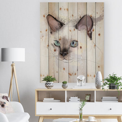 Mignon aquarelle de chat dessiné à la main - peinture sur bois sans cadre