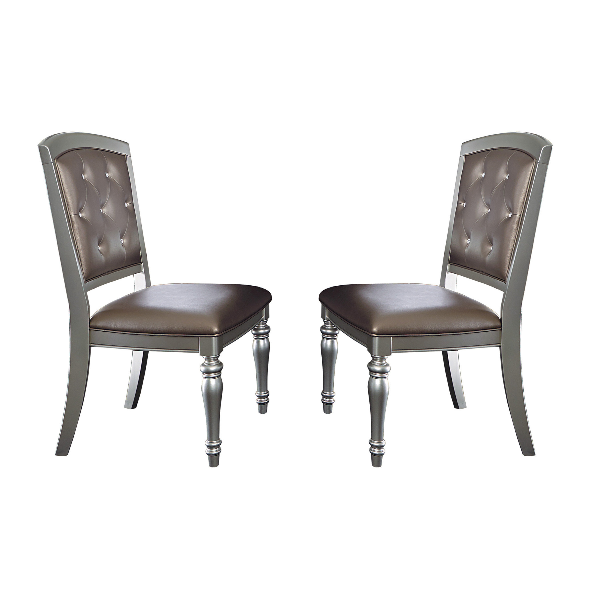 One Allium Way Glamorous 2Pc Set Wooden Side Chairs Silver Finish ...