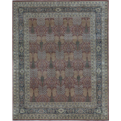 Tapis rouille et bleu noué à la main de haute qualité