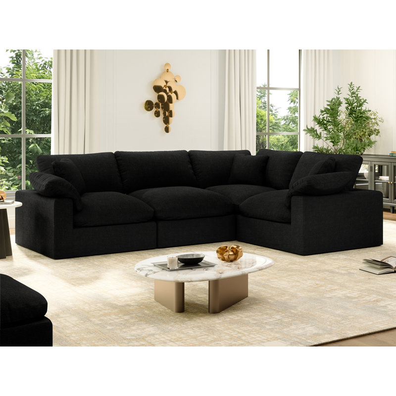 Canapé en tissu Hidehisa, H 25,2 po x l 110,8 po x P 64,9 po, 4, Noir