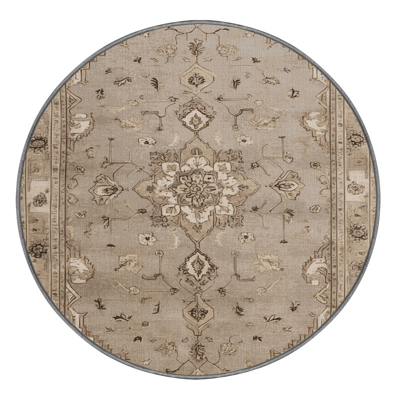 Tapis gris Tabriz lavable à la machine, Rond 3 pi
