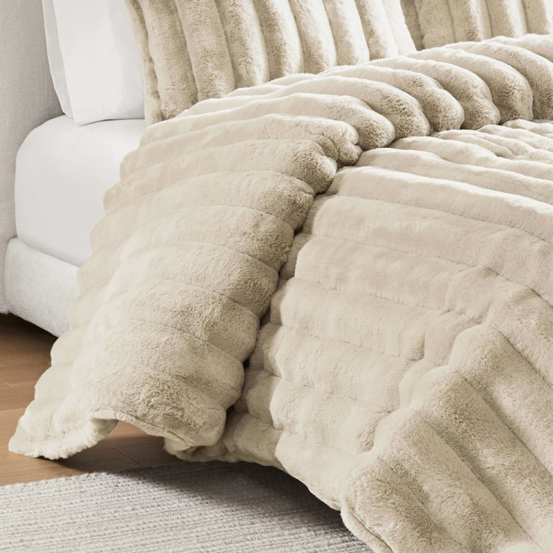 3 pièces d'édredon côtelé en fausse fourrure taupe, devant lisse pour plus de confort, rembourrage très respirant