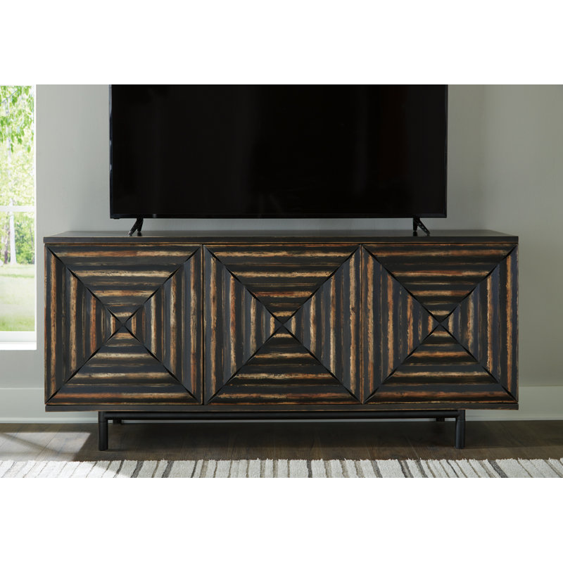 Fair Ridge 72" Distressed Black Wood Accent Cabinet with Adjustable Shelves
