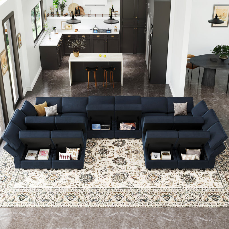 Wylodene Velvet Sectional Reversible, Blue Velvet