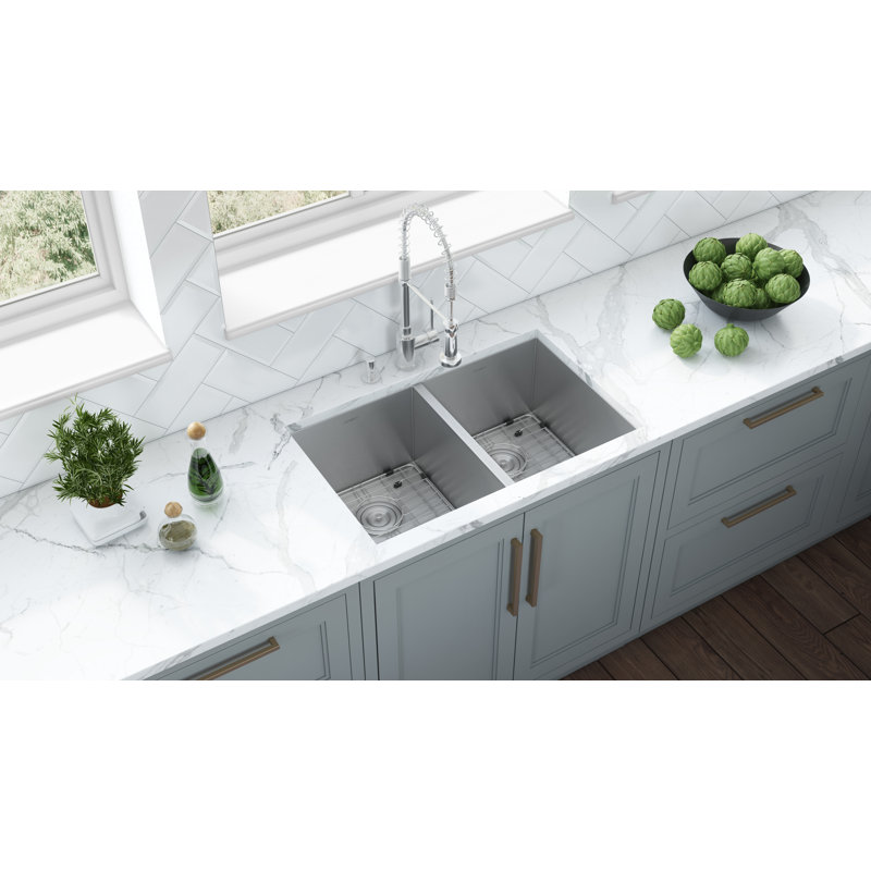Ruvati 30-Inch Stainless Steel Double Bowl Undermount Kitchen Sink