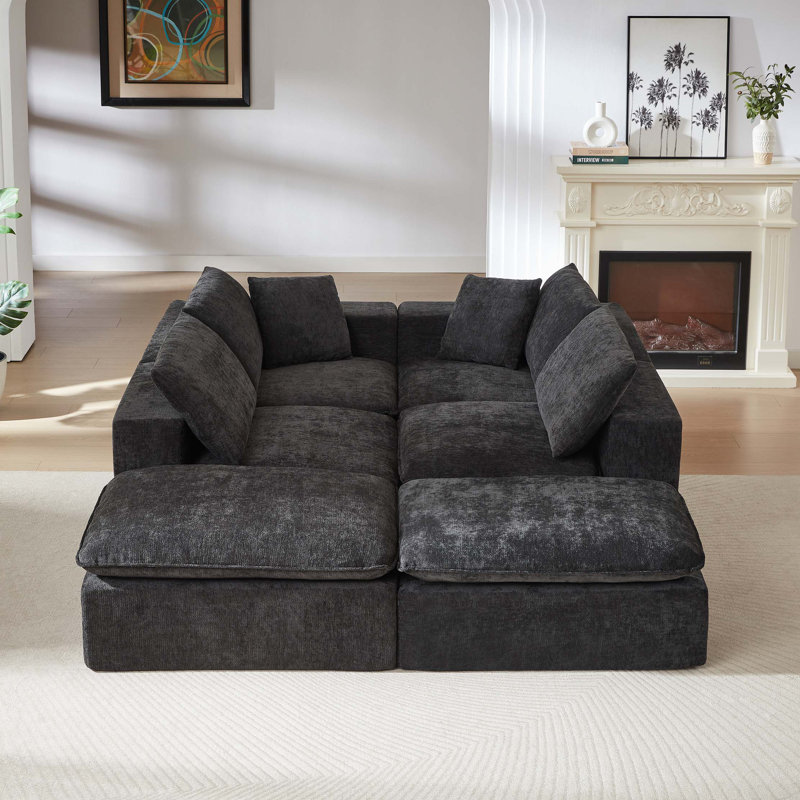 Canapé moderne en nuage de chenille, librement combinable, Noir