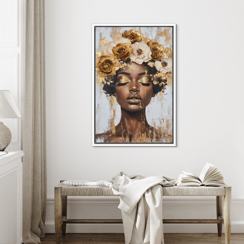 Elegance Gold Floral Garland Brown, Cadre blanc, H 36 po x l 24 po