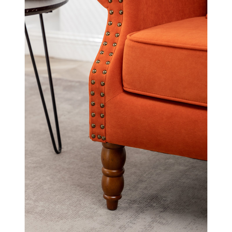 Fauteuil à oreilles en velours de 29 po de largeur Johnsons, Velours orange