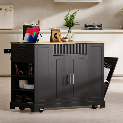 Rolling Wood Kitchen Cart Island