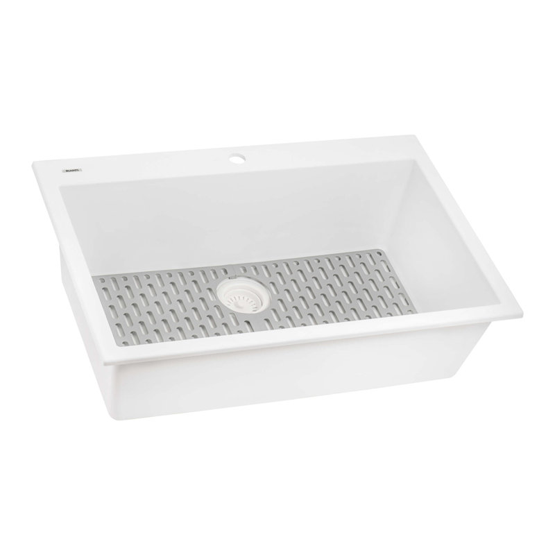 Ruvati 27 x 20 inch Drop-in Topmount Granite Composite Quartz Single Bowl Kitchen Sink - Arctic White Matte -, Arctic White