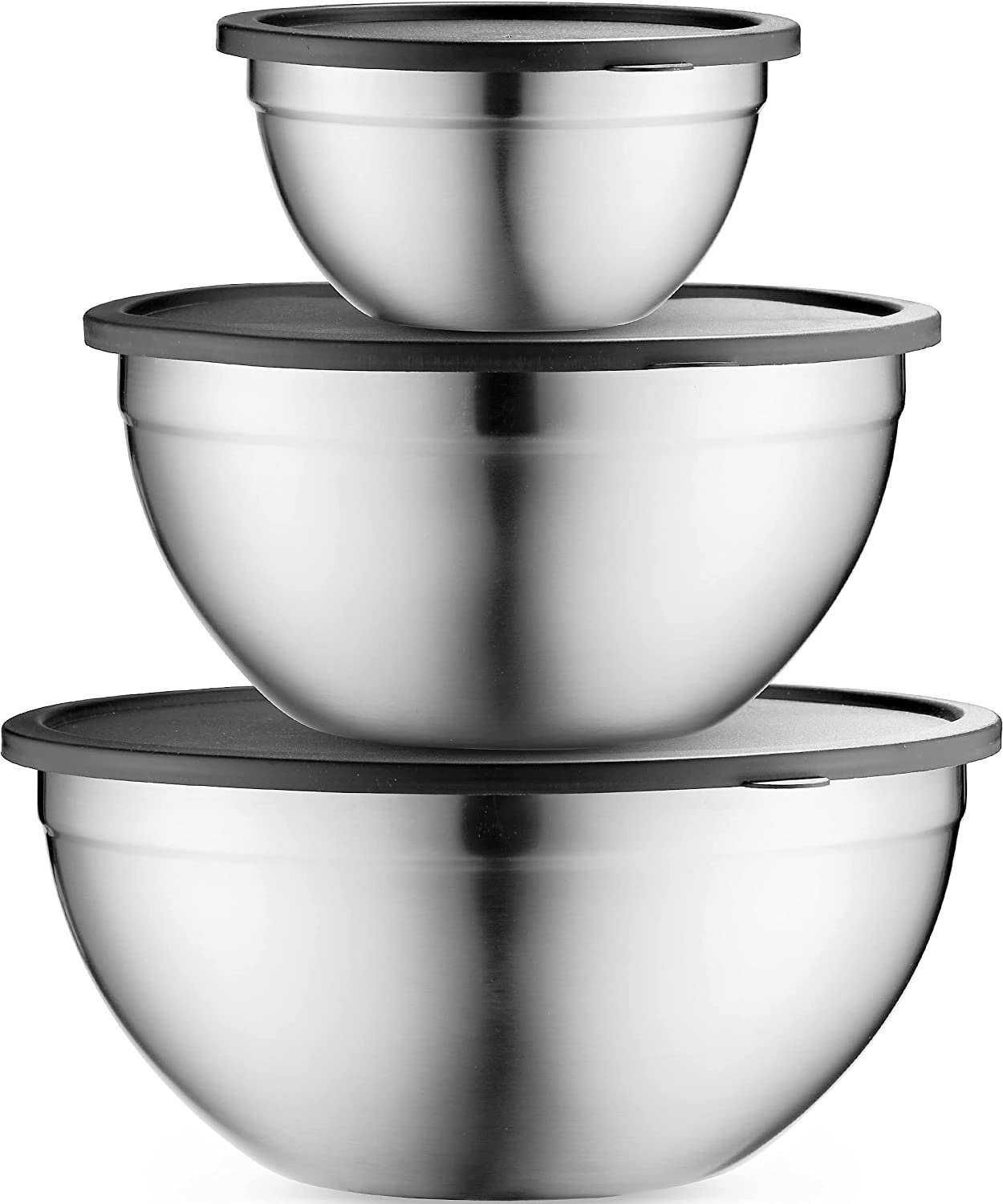 Glass Mixing Bowls with Lids Set of 3 - Large Kitchen Salad Space-Saving  Nesting Bowls, Round Serving Bowls for Cooking,Baking,Prepping,Dishwasher  Safe