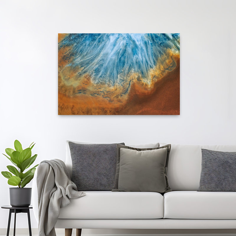 Affiche murale abstraite représentant un paysage contemporain vibrant et abstrait d'un delta fluvial., H 48 po x l 32 po