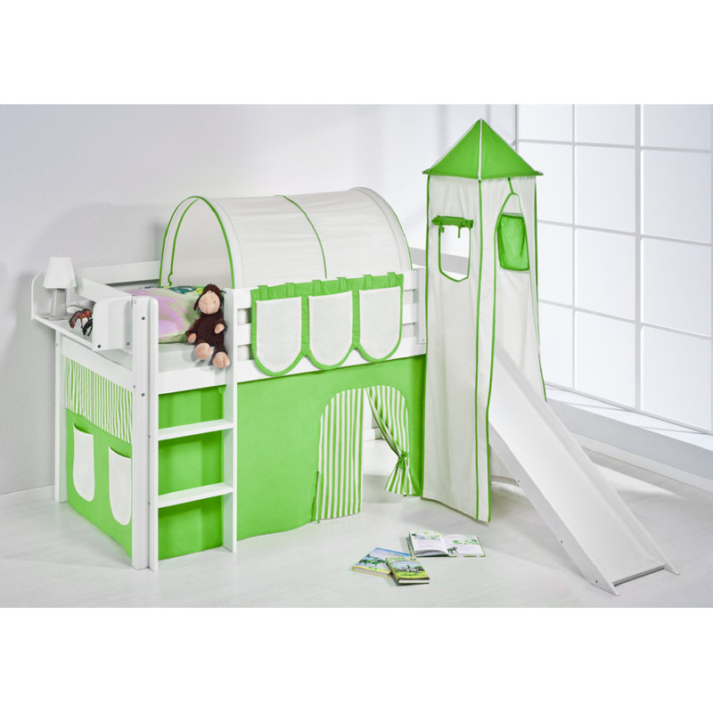 Basic Mid Sleeper Bed, European Single (90 x 200cm), Green/Beige