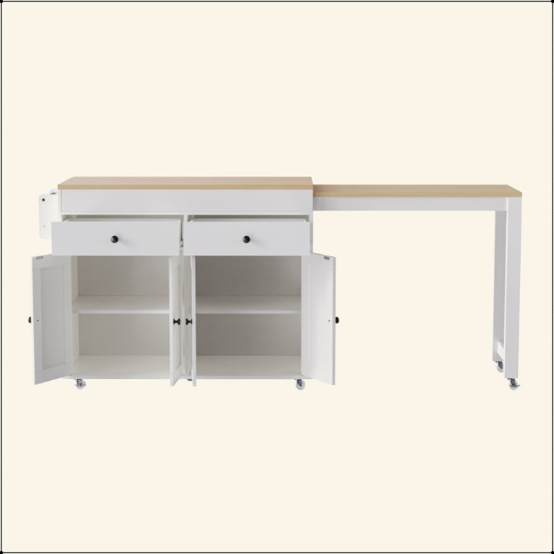 Kitchen Island With Extendable Dining Table , Rolling Kitchen Island On Wheels With Spice Rack And 2 Drawers,  Kitchen Storage Cart With 4 Door Cabinet, For Kitchen, Dining Room