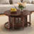 Vintage Round Nesting Coffee Table, Six Bamboo-Shaped Decorative Glass Doors, Retro Beaded Legs 31.5"