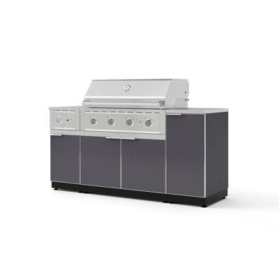 Ensemble d'armoire pour l'extérieur en aluminium gris ardoise 6 pièces avec 1 porte, 1 gril, 4 brûleurs au gaz naturel, 1 brûleur latéral et 16 po.
