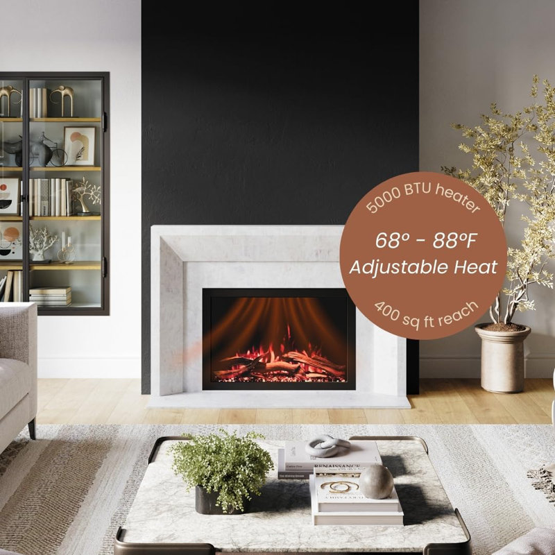 Highmark Traditional Electric Fireplace Insert Heater, WiFi, Google & Alexa Compatible, Logs & Crystals, 19.5" H x 30" W