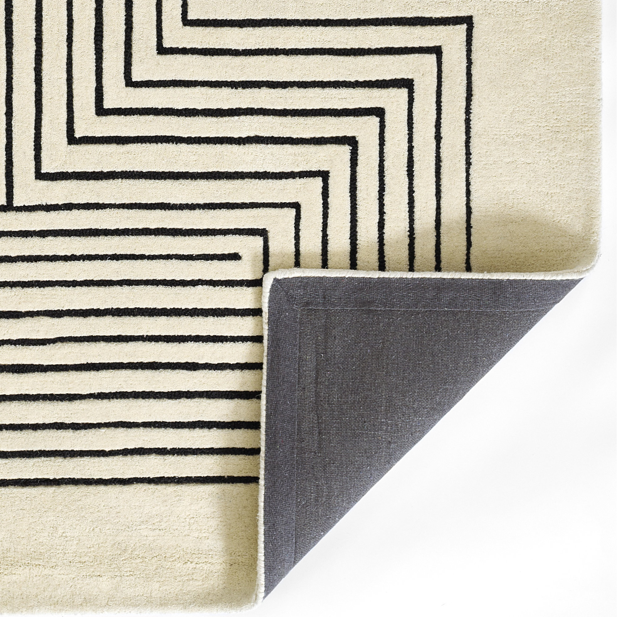 Orlie Hand Tufted Wool Brown Rug, Rectangle 8' x 10', Black Beige