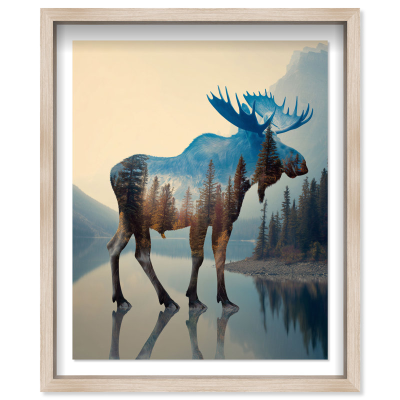 Forest Moose II Shadowbox Animals Print by Oliver Gal, Black Frame, 16 x 20, Natural Oak Shadowbox, 25.5"H x 31.5"W