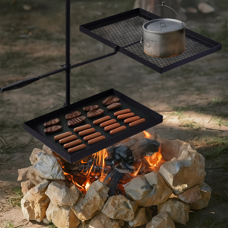 Grille de camping portative pivotante pour barbecue