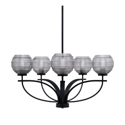 Lustre 5 lumières Astacia Cavella, fini noir mat avec verre nervuré de 6 po