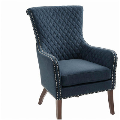 Chaise décorative 27 po, salon en bois à haute densité en mousse de style moderne, bleu
