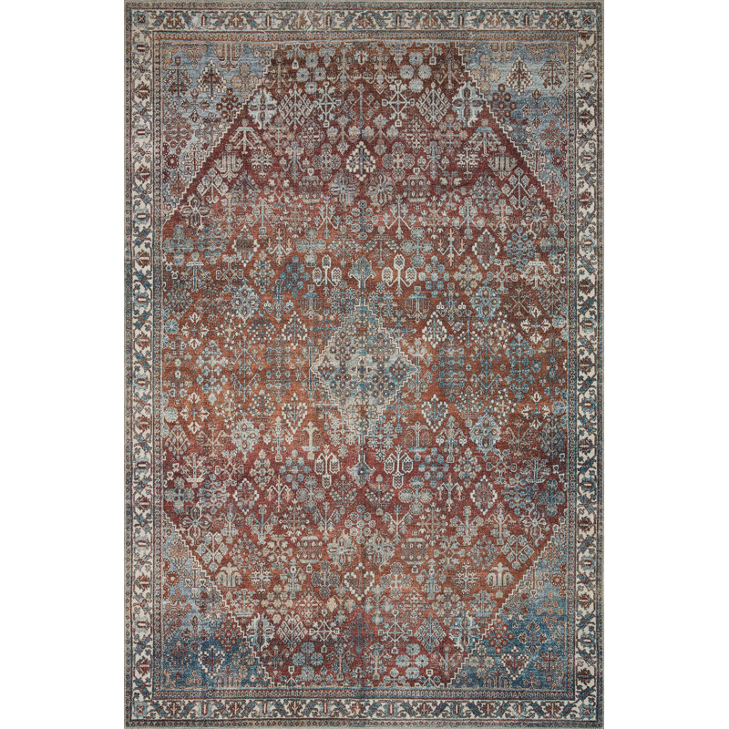 Tapis brique / ciel Magnolia Home par Joanna Gaines x Loloi Lenna, Rectangle 8 pi 6 po x 11 pi 6 po