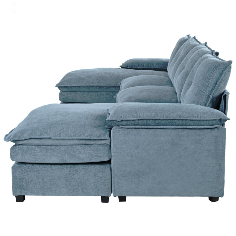Canapé modulaire en U en chenille avec coussins d'accoudoirs réglables - pour les salons, les bureaux et les espaces spacieux