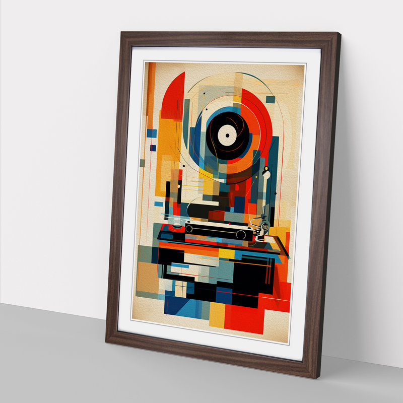 Record Player Orphism - Single Picture Frame Print on Wood, Walnut, 46cm H x 34cm W x 2cm D