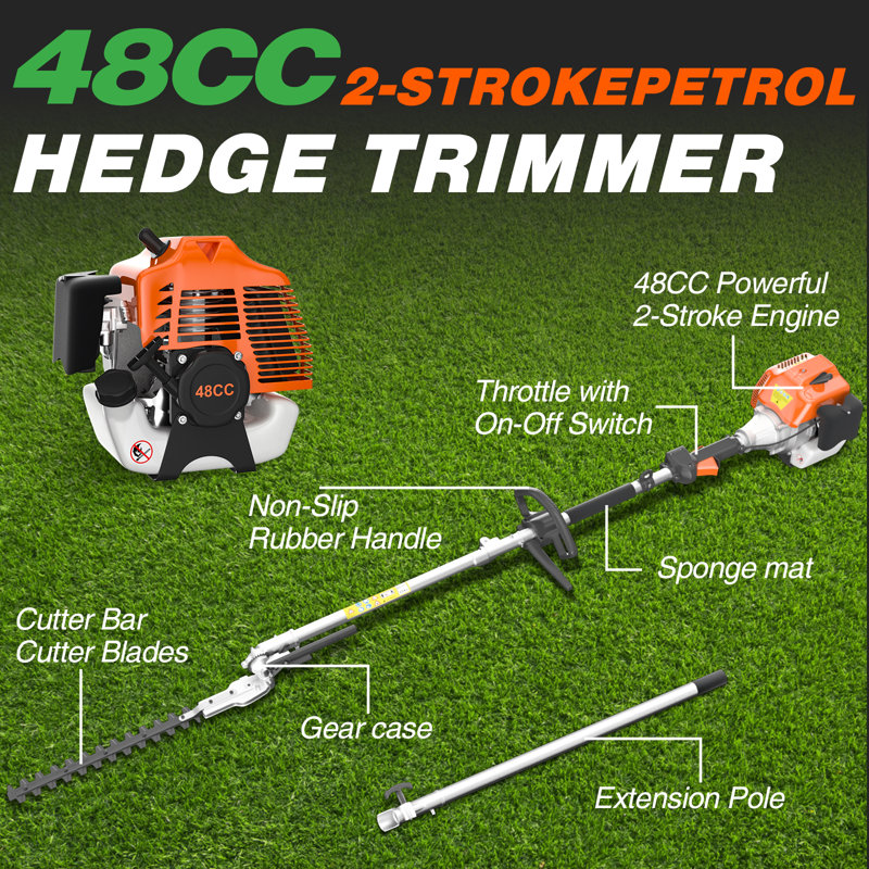 Gas Hedge Trimmer, 2 Cycle 48cc Gas Powered Hedge Trimmer Brush Cutter,Pole Saw with Extension Pole Garden Trimming Tools for Tree Trimming and Branch Cutting