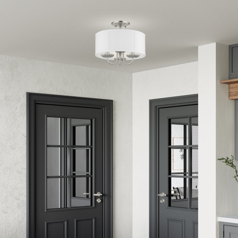 Sampson Linen Blend Semi Flush Mount, Brushed Nickel