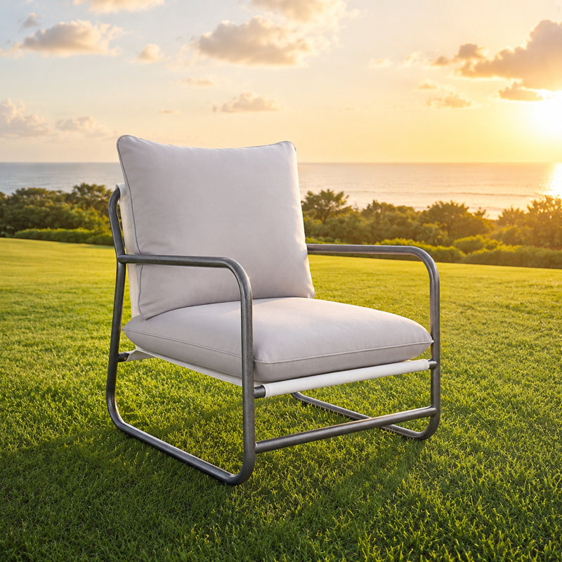 Fauteuil de patio d'extérieur en aluminium durable, siège de canapé simple avec coussin amovible résistant à l'eau, siège d'extérieur résistant aux intempéries