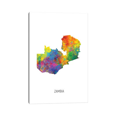 Zambia Map by Michael Tompsett - Wrapped Canvas Print