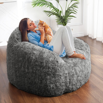 Sillón Puff Enorme para Dormitorio – Suave y Esponjoso, Espuma de Alta Densidad – Funda Lavable – Comodidad para Leer y Relajarse – Negro, 94×96×65cm